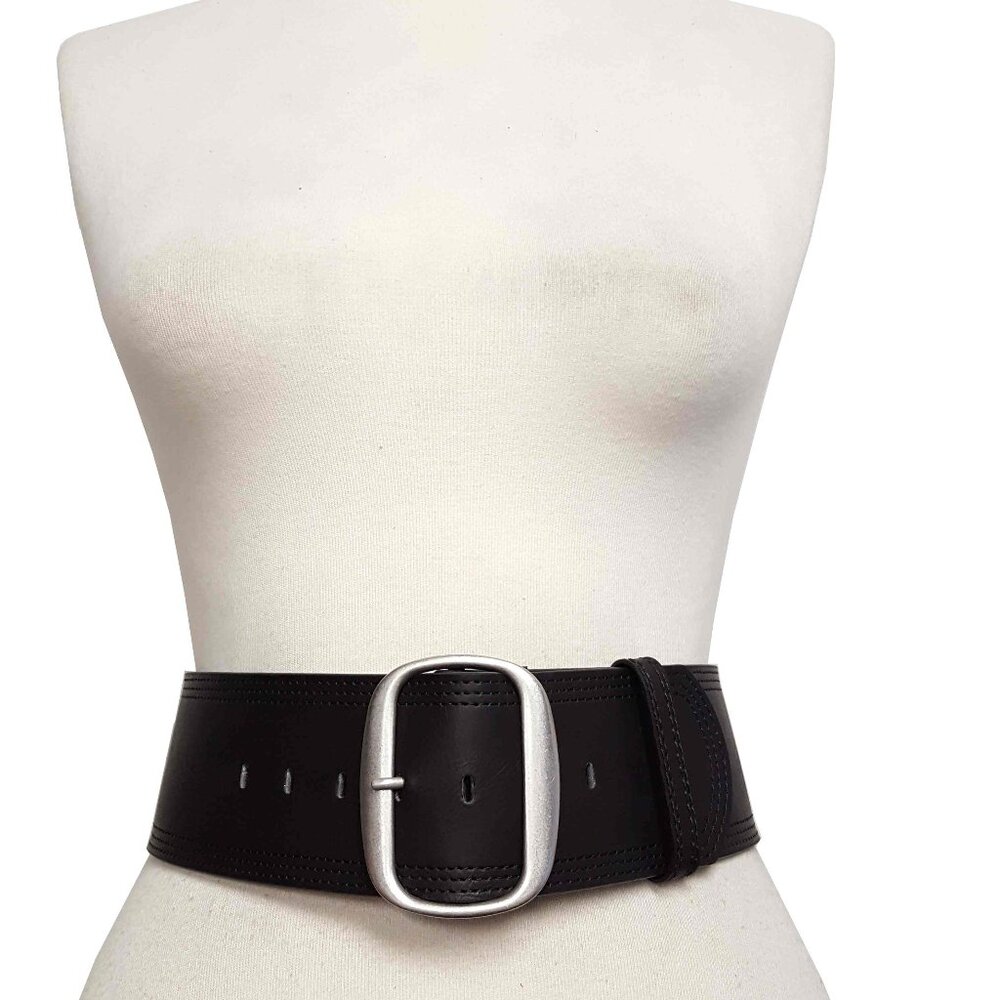 Black Wide Width Silver buckle Waist Belt